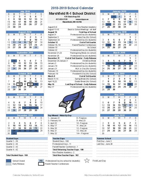 Marshfield School District Calendar 2019 and 2020 PublicHolidays.us